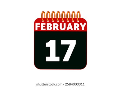 17 February calendar icon text page monthly web design on red, black and white background vector, icon, or illustration with the month of February 17
