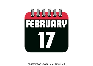 17 February calendar icon text page monthly web design on red, black and white background vector, icon, or illustration with the month of February 17