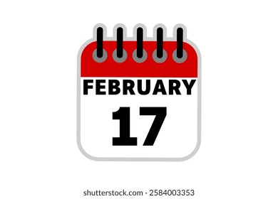 17 February calendar icon text page monthly web design on red, black and white background vector, icon, or illustration with the month of February 17