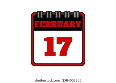 17 February calendar icon text page monthly web design on red, black and white background vector, icon, or illustration with the month of February 17