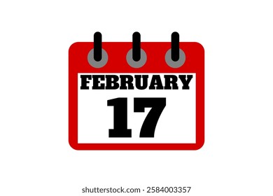 17 February calendar icon text page monthly web design on red, black and white background vector, icon, or illustration with the month of February 17