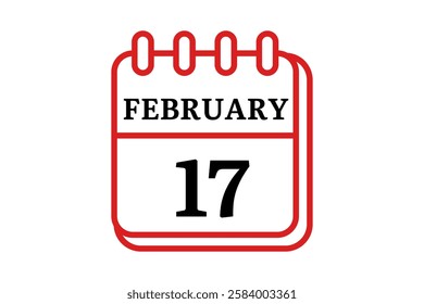 17 February calendar icon text page monthly web design on red, black and white background vector, icon, or illustration with the month of February 17