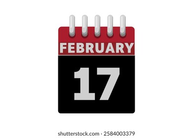 17 February calendar icon text page monthly web design on red, black and white background vector, icon, or illustration with the month of February 17