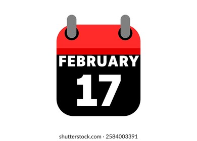 17 February calendar icon text page monthly web design on red, black and white background vector, icon, or illustration with the month of February 17