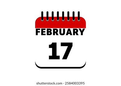 17 February calendar icon text page monthly web design on red, black and white background vector, icon, or illustration with the month of February 17