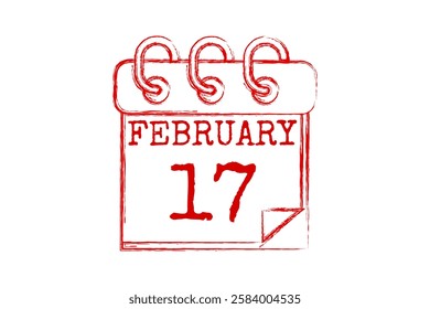 17 February calendar icon text page monthly web design on red and white background vector, icon, or illustration with the month of February 17