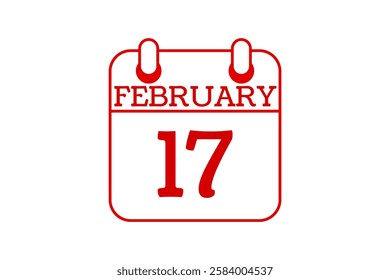 17 February calendar icon text page monthly web design on red and white background vector, icon, or illustration with the month of February 17