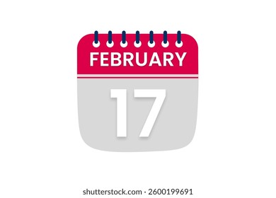 17 February month single day vector, illustration, calendar with red, off white and white color background calendar February 17