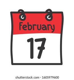 17 February. Vector flat daily calendar icon. Date and time, day, month. Holiday