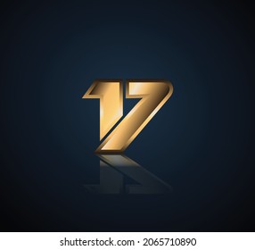 17 Gold 3D Number Logo in dark background with realistic reflection