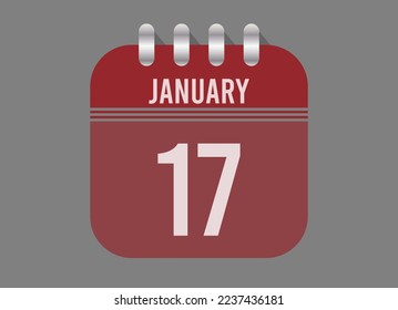 17 January calendar icon. Page vector for calendar on January days. Red design with dark background