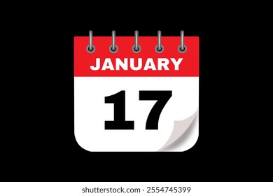 17 January calendar icon text page monthly web design on red, white and black background vector, icon, or illustration with the month of January 17