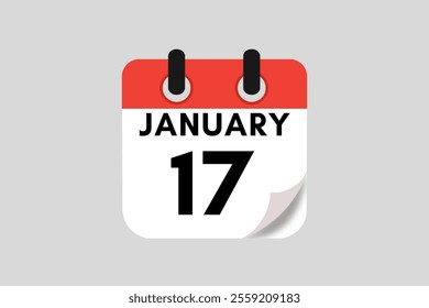 17 January calendar icon text page monthly web design on red, white, black and ash background vector, icon, or illustration with the month of January 17