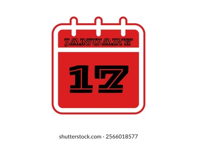 17 January calendar icon text page monthly web design on red, black and white background vector, icon, or illustration with the month of January 17