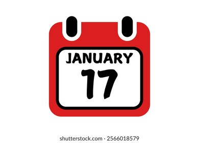 17 January calendar icon text page monthly web design on red, black and white background vector, icon, or illustration with the month of January 17