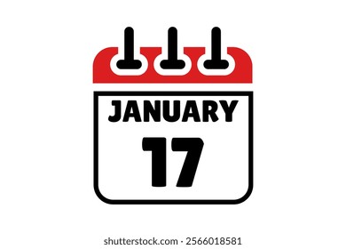 17 January calendar icon text page monthly web design on red, black and white background vector, icon, or illustration with the month of January 17