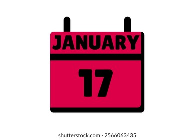 17 January calendar icon text page monthly web design on red, black and white background vector, icon, or illustration with the month of January 17