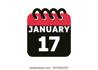 17 January calendar icon text page monthly web design on red, black and white background vector, icon, or illustration with the month of January 17