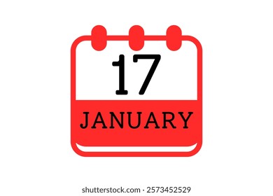 17 January calendar icon text page monthly web design on red, black and white background vector, icon, or illustration with the month of January 17