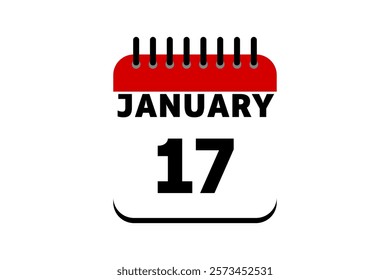 17 January calendar icon text page monthly web design on red, black and white background vector, icon, or illustration with the month of January 17