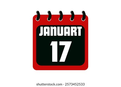 17 January calendar icon text page monthly web design on red, black and white background vector, icon, or illustration with the month of January 17