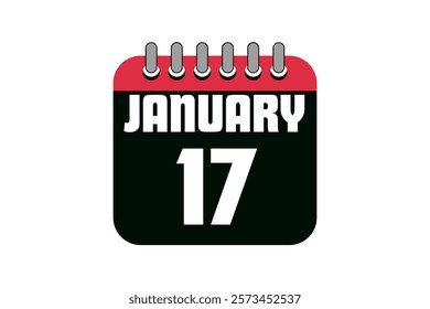 17 January calendar icon text page monthly web design on red, black and white background vector, icon, or illustration with the month of January 17