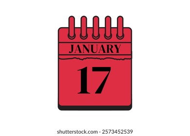 17 January calendar icon text page monthly web design on red, black and white background vector, icon, or illustration with the month of January 17