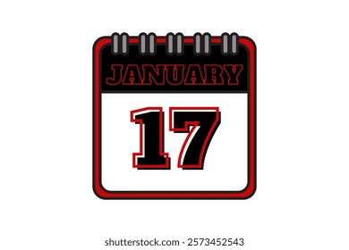 17 January calendar icon text page monthly web design on red, black and white background vector, icon, or illustration with the month of January 17