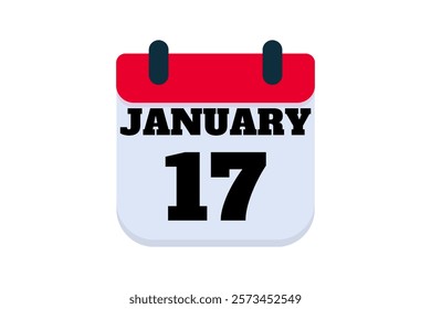 17 January calendar icon text page monthly web design on red, black and white background vector, icon, or illustration with the month of January 17