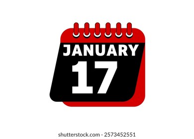 17 January calendar icon text page monthly web design on red, black and white background vector, icon, or illustration with the month of January 17