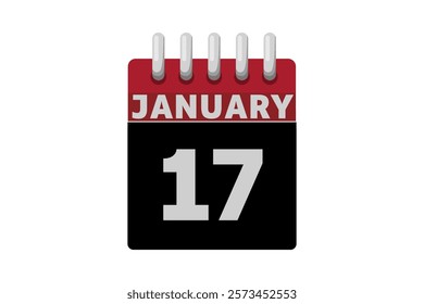 17 January calendar icon text page monthly web design on red, black and white background vector, icon, or illustration with the month of January 17