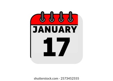 17 January calendar icon text page monthly web design on red, black and white background vector, icon, or illustration with the month of January 17