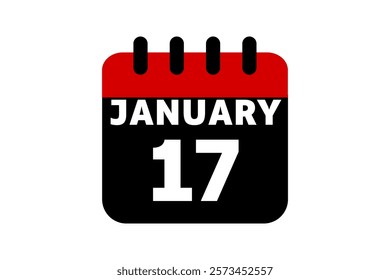 17 January calendar icon text page monthly web design on red, black and white background vector, icon, or illustration with the month of January 17