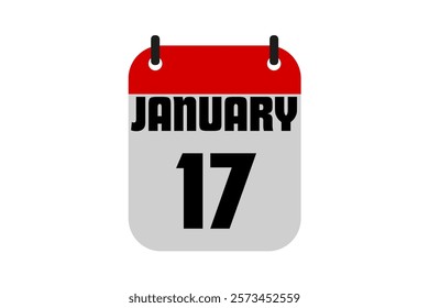 17 January calendar icon text page monthly web design on red, black and white background vector, icon, or illustration with the month of January 17