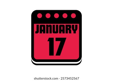 17 January calendar icon text page monthly web design on red, black and white background vector, icon, or illustration with the month of January 17