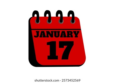 17 January calendar icon text page monthly web design on red, black and white background vector, icon, or illustration with the month of January 17