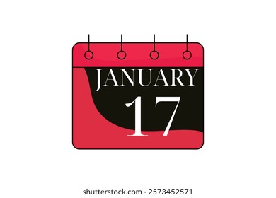 17 January calendar icon text page monthly web design on red, black and white background vector, icon, or illustration with the month of January 17