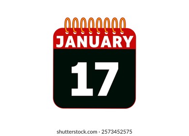 17 January calendar icon text page monthly web design on red, black and white background vector, icon, or illustration with the month of January 17