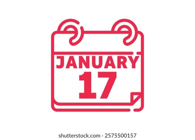 17 January calendar icon text page monthly web design on red and white background vector, icon, or illustration with the month of January 17