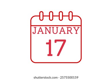 17 January calendar icon text page monthly web design on red and white background vector, icon, or illustration with the month of January 17