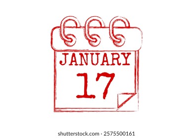 17 January calendar icon text page monthly web design on red and white background vector, icon, or illustration with the month of January 17