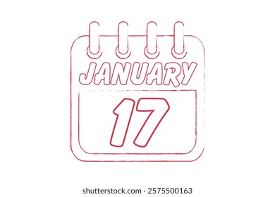 17 January calendar icon text page monthly web design on red and white background vector, icon, or illustration with the month of January 17