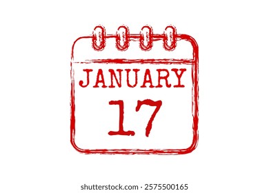 17 January calendar icon text page monthly web design on red and white background vector, icon, or illustration with the month of January 17