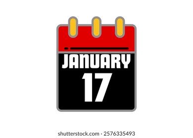 17 January calendar icon text page monthly web design on red, black, yellow and white background vector, icon, or illustration with the month of January 17