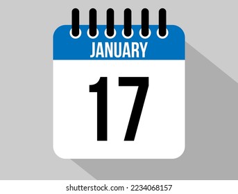 Icono vectorial del calendario del 17 de enero. Fecha de enero azul para los días del mes y la semana en un fondo claro
