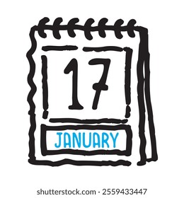 17 January date calendar - A simple yet elegant line art illustration of a date calendar captures the essence of organization and timekeeping. The clean lines and minimalistic design