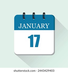 17 de enero icono de calendario diario plano. Plantilla de calendario vectorial para los días de enero. Cartel para el día y el mes.