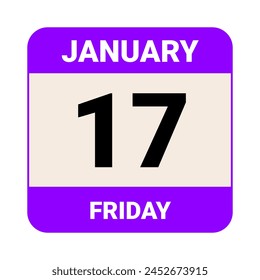 17 January, Friday. Date template. Useful design for calendar or event promotion. Vector illustration EPS 10 File. Isolated on white background. 