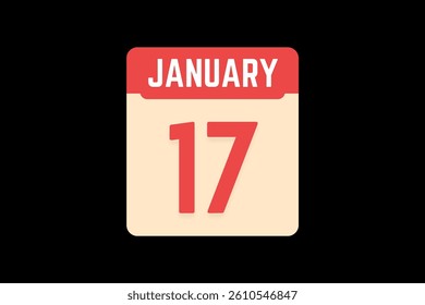 17 January icon text page monthly web design on coral, white, tangerine and black background vector, icon, or illustration with the month of January 17