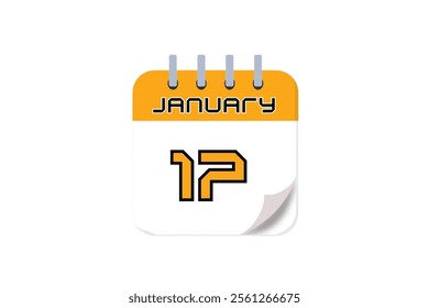 17 January month single day vector, illustration, calendar with yellow, black and white color background calendar January 17